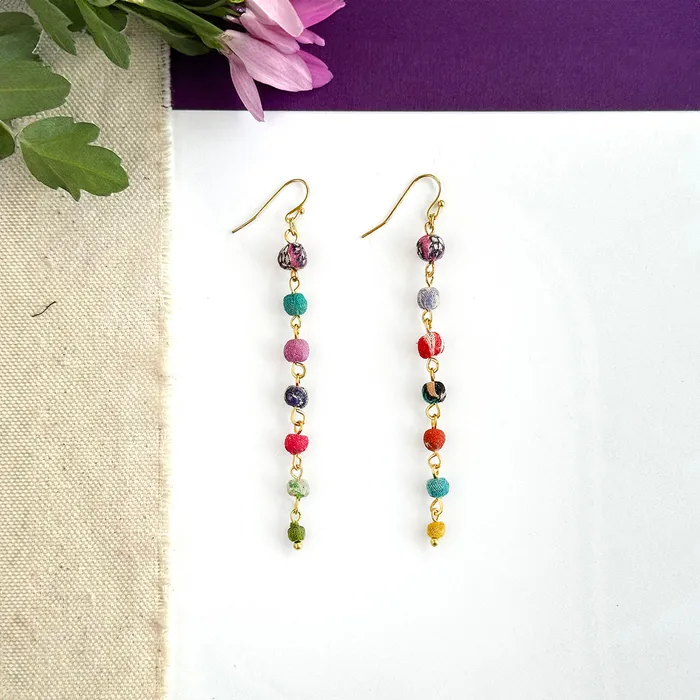 Earrings WorldFinds Kantha Milieu Linear Earrings