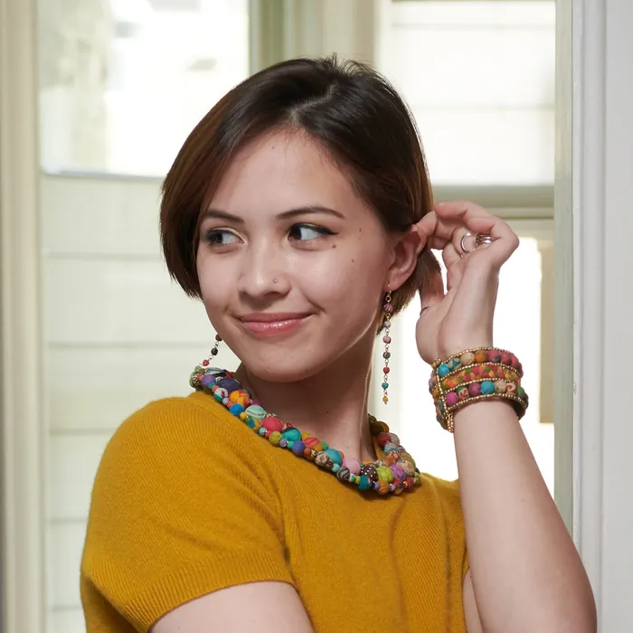 Earrings WorldFinds Kantha Milieu Linear Earrings