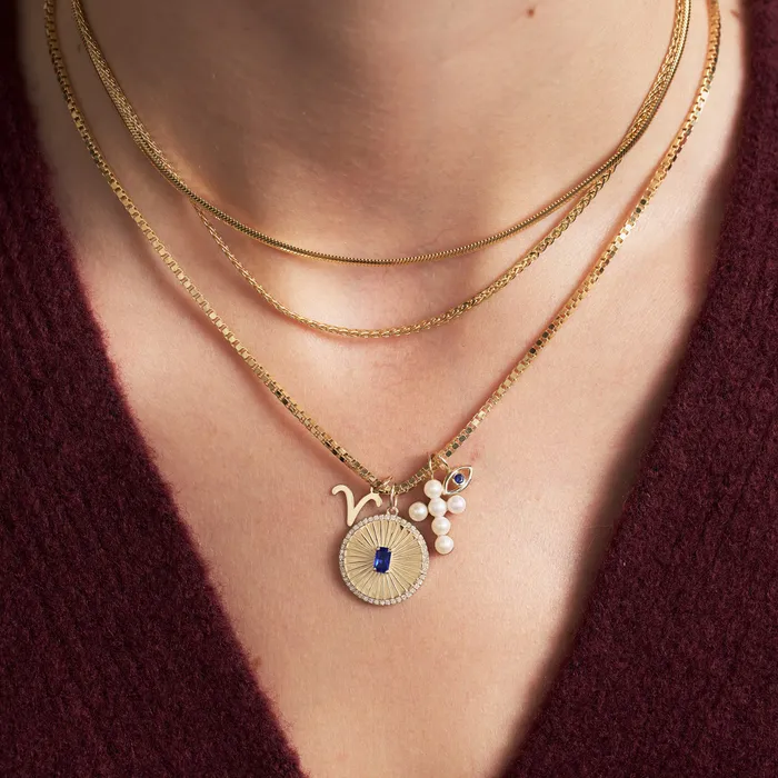 Evil Eye Charm with Blue Sapphire Gelin Diamond Charm Necklaces
