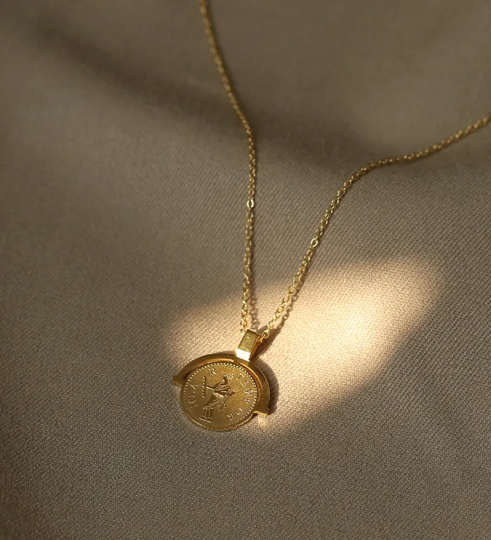 Greek Embossed Gold Coin Necklace Refined by AnnaKaci Necklaces
