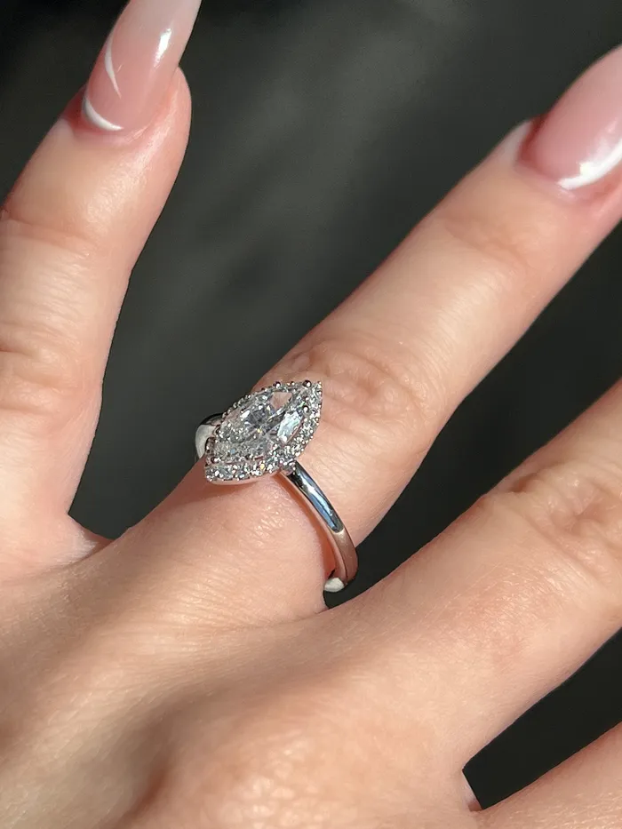 Happy Jewelers Rings 100 Carat Marquise Natural Diamond Engagement Ring with Halo