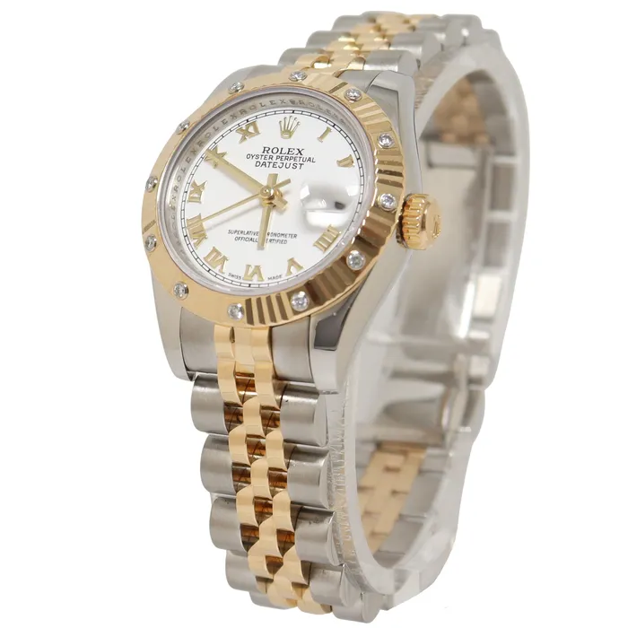 Happy Jewelers Rings Rolex Datejust Two Tone Yellow Gold Steel 26mm White Roman Numeral Dial Watch Reference 179313