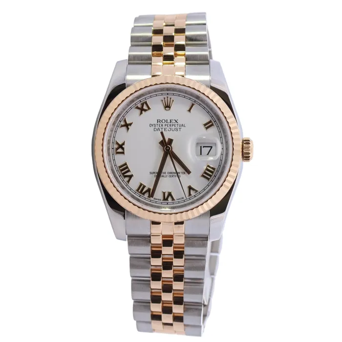 Happy Jewelers Rings Rolex Datejust Two Tone Yellow Gold Steel 36mm White Roman Dial Watch Reference 116233 Happy Jewelers Rings Rolex Datejust Two Tone Yellow Gold Steel 36mm White Roman Dial Watch Reference 116233