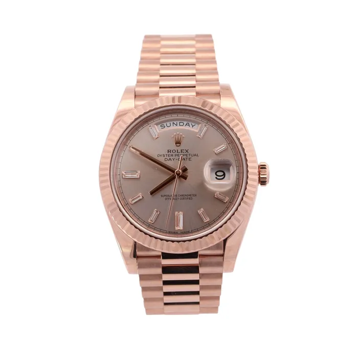 Happy Jewelers Rolex DayDate Rose Gold 40mm Sundust Baguette Diamond Dial Watch Reference 228235 Watches Happy Jewelers Rolex DayDate Rose Gold 40mm Sundust Baguette Diamond Dial Watch Reference 228235 Watches