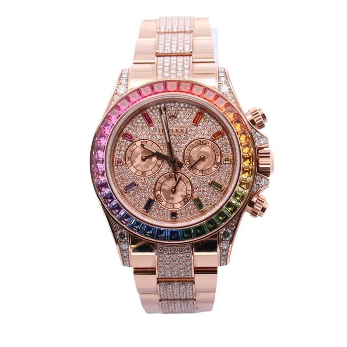 Happy Jewelers Rolex Daytona Factory Rainbow 40mm Rose Gold Factory Pave Diamond Dial Watch Ref 116595RBOW Watches Happy Jewelers Rolex Daytona Factory Rainbow 40mm Rose Gold Factory Pave Diamond Dial Watch Ref 116595RBOW Watches