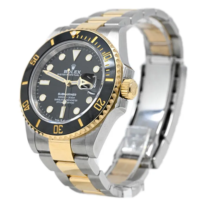 Happy Jewelers Rolex Submariner TwoTone Stainless Steel Yellow Gold 41mm Black Dot Dial Watch Reference 126613LN Rings