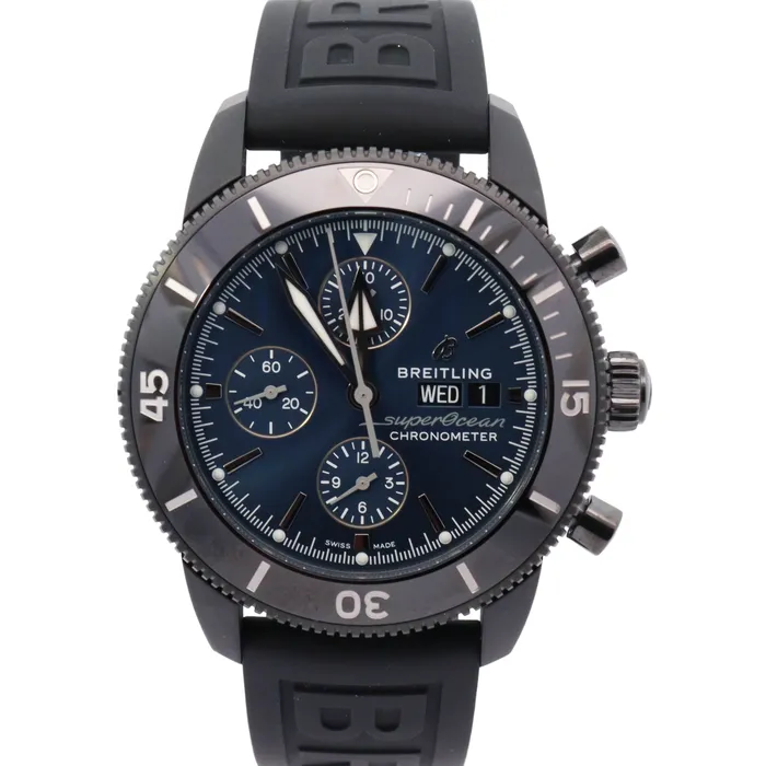 Happy Jewelers Watches Breitling Superocean Heritage II Stainless Steel 44mm Blue Chronograph Dial Watch Reference M133132A1C1W1 Happy Jewelers Watches Breitling Superocean Heritage II Stainless Steel 44mm Blue Chronograph Dial Watch Reference M133132A1C1W1
