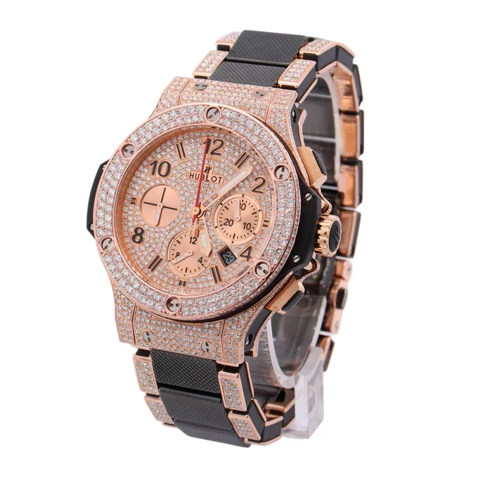 Happy Jewelers Watches Hublot Big Bang Rose Gold 44mm Custom Pave Diamond Dial Watch Reference 301PB131PB