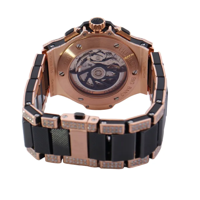 Happy Jewelers Watches Hublot Big Bang Rose Gold 44mm Custom Pave Diamond Dial Watch Reference 301PB131PB