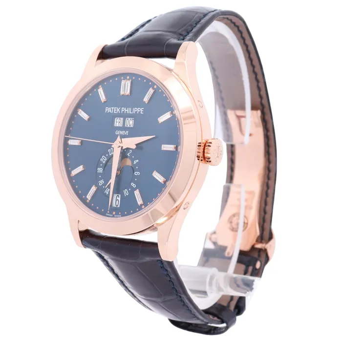 Happy Jewelers Watches Patek Philippe Complications 385mm Rose Gold Blue Baguette Dial Watch Reference 5396R015