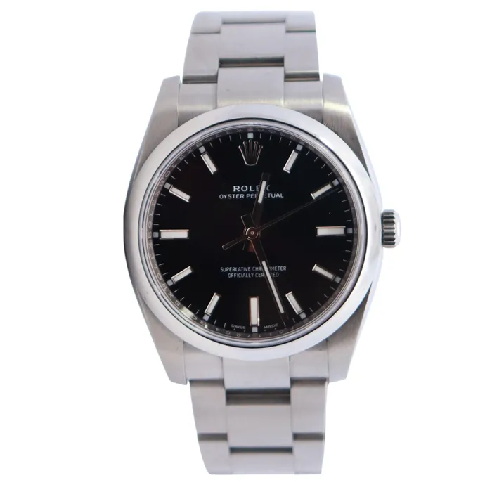Happy Jewelers Watches Rolex Oyster Perpetual 34mm Black Dial Watch Ref 114200