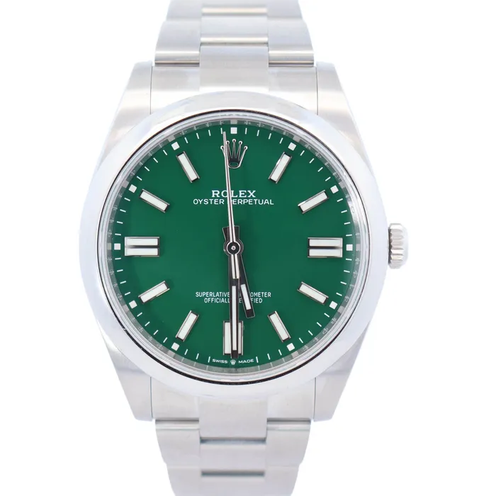 Happy Jewelers Watches Rolex Oyster Perpetual 41mm Green Dial Watch Ref 124300