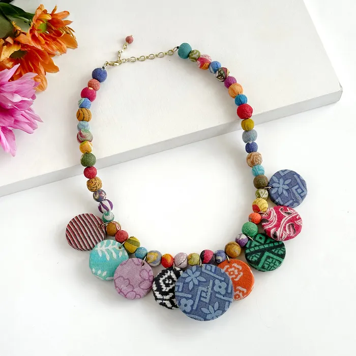 Kantha Fluid Disc Necklace WorldFinds Necklaces