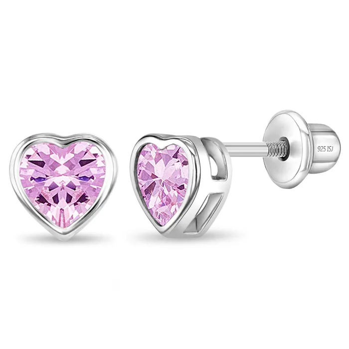 Kids Jewelry Sets Necklaces 925 Sterling Silver Simulated Tourmaline Heart Necklace Jewelry Set For Girls
