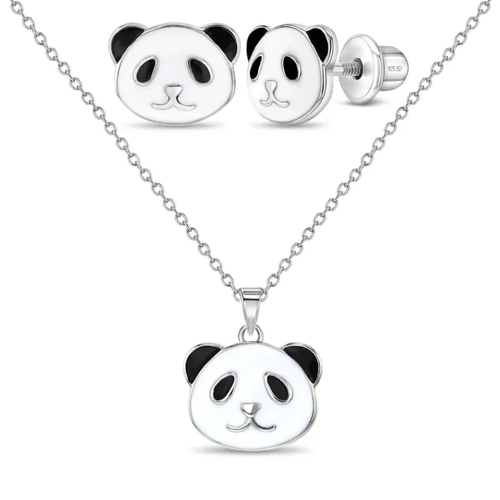 Kids Jewelry Sets Rings 925 Sterling Silver White Black Enamel Panda Bear Jewelry Set for Children Teens Kids Jewelry Sets Rings 925 Sterling Silver White Black Enamel Panda Bear Jewelry Set for Children Teens