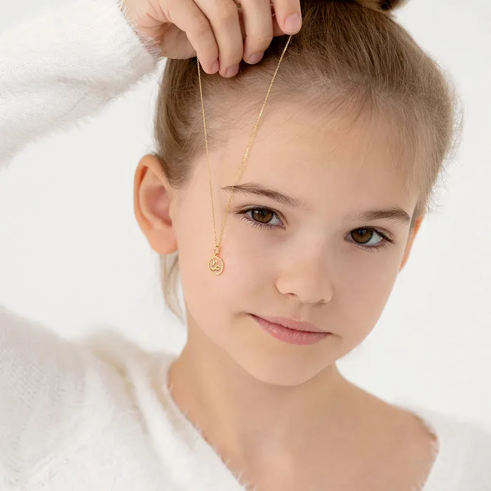 Kids Necklaces Pendants Necklaces 14k Gold Zodiac Coin Kids Childrens Girls PendantNecklace