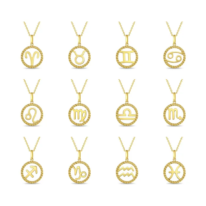 Kids Necklaces Pendants Necklaces 14k Gold Zodiac Coin Kids Childrens Girls PendantNecklace
