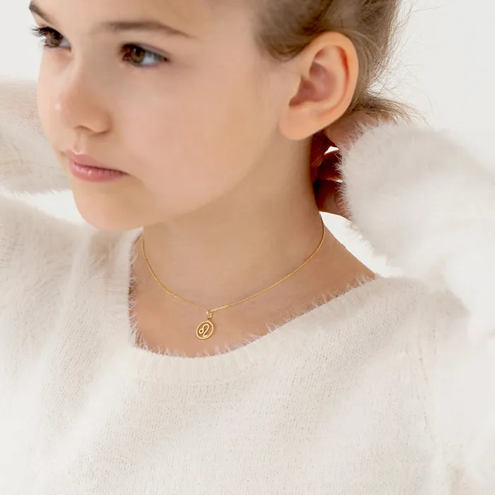 Kids Necklaces Pendants Necklaces 14k Gold Zodiac Coin Kids Childrens Girls PendantNecklace