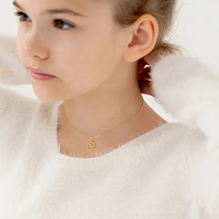 Kids Necklaces Pendants Necklaces 14k Gold Zodiac Coin Kids Childrens Girls PendantNecklace