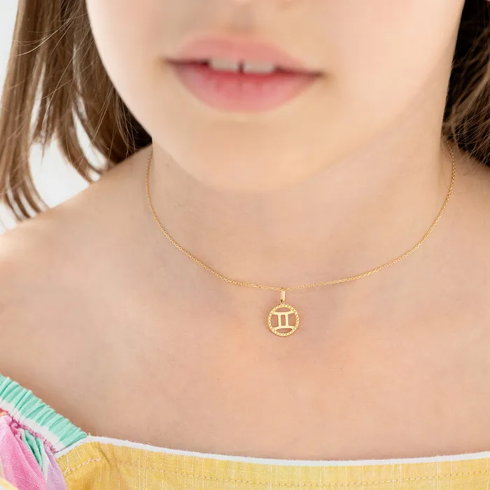 Kids Necklaces Pendants Necklaces 14k Gold Zodiac Coin Kids Childrens Girls PendantNecklace