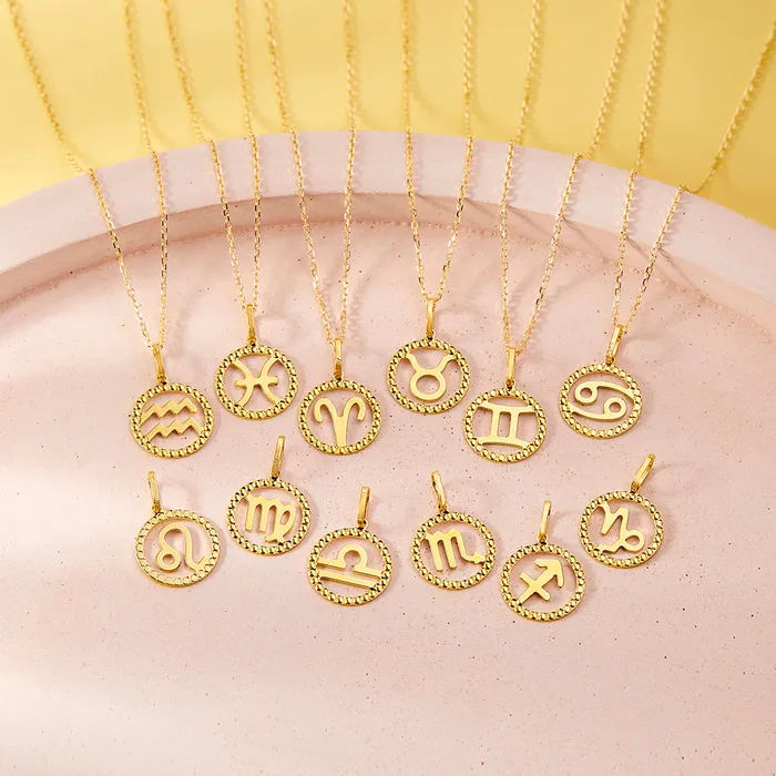 Kids Necklaces Pendants Necklaces 14k Gold Zodiac Coin Kids Childrens Girls PendantNecklace