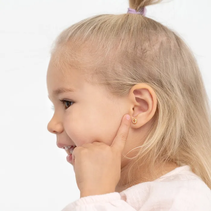 Kids Screw Back Earrings 14k Gold Horseshoe Clear CZ Kids Childrens Girls Earrings Safety Screw Back Earrings