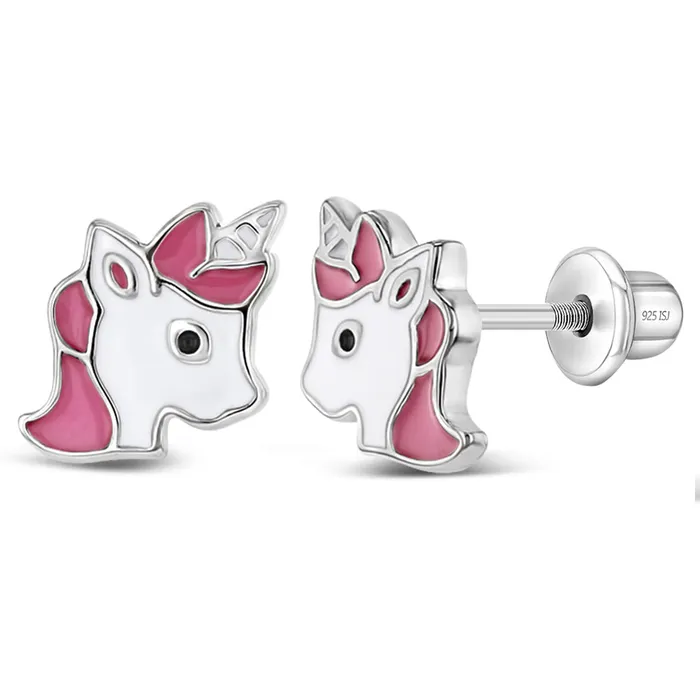 Kids Screw Back Earrings 925 Sterling Silver Majestic Enamel Unicorn Safety Screw Back Earrings for Little Girls Preteens Earrings Kids Screw Back Earrings 925 Sterling Silver Majestic Enamel Unicorn Safety Screw Back Earrings for Little Girls Preteens Earrings