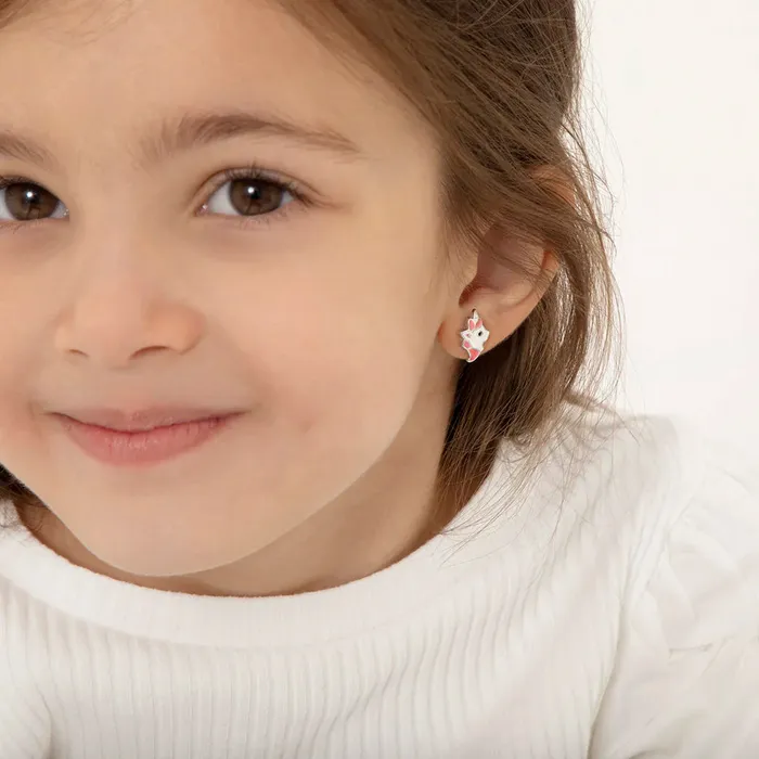 Kids Screw Back Earrings 925 Sterling Silver Majestic Enamel Unicorn Safety Screw Back Earrings for Little Girls Preteens Earrings