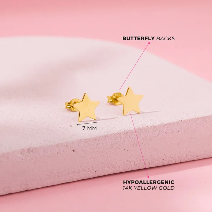 Kids Stud Earrings Earrings 14k Gold Polished Star Kids Childrens Girls Earrings