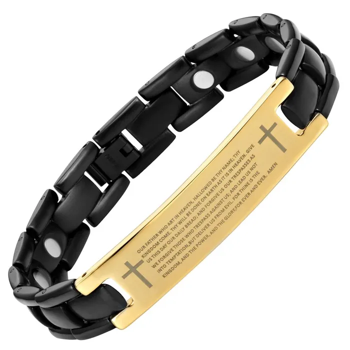 Mens Titanium Magnetic Bracelet with Lords Prayer Willis Judd Bracelets