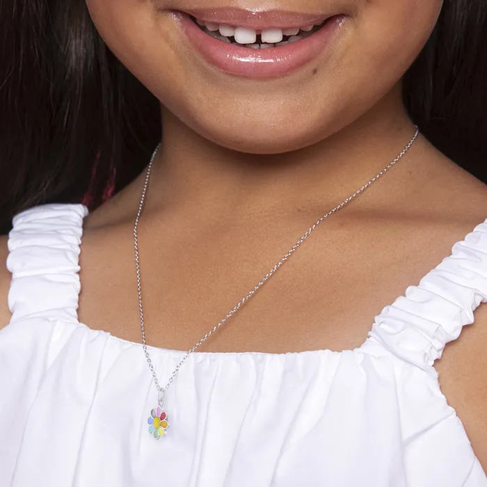 Necklaces 925 Sterling Silver Rainbow Enamel Daisy Necklace Jewelry Set For Young Girls Teen Jewelry Sets