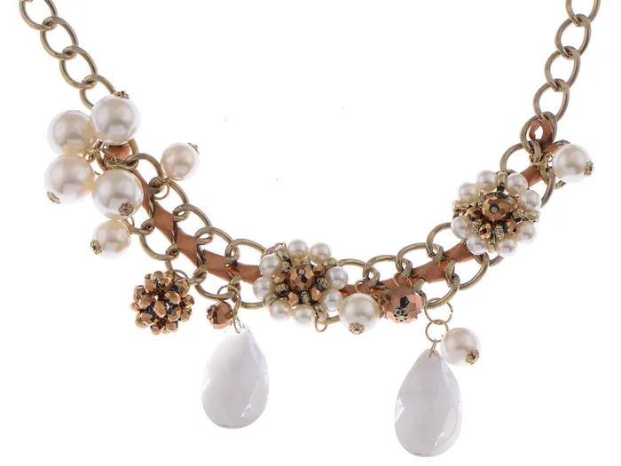 Necklaces Alilang Brown Ribbon Tear Drop Pearl Flower Bead Eclectic Trend Necklace Necklaces Alilang Brown Ribbon Tear Drop Pearl Flower Bead Eclectic Trend Necklace