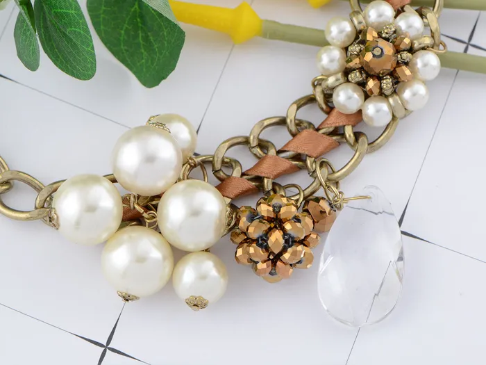 Necklaces Alilang Brown Ribbon Tear Drop Pearl Flower Bead Eclectic Trend Necklace Necklaces Alilang Brown Ribbon Tear Drop Pearl Flower Bead Eclectic Trend Necklace