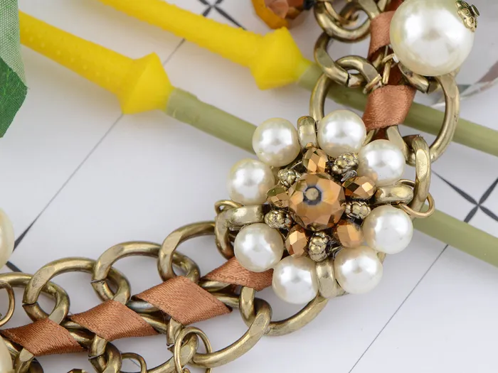 Necklaces Alilang Brown Ribbon Tear Drop Pearl Flower Bead Eclectic Trend Necklace Necklaces Alilang Brown Ribbon Tear Drop Pearl Flower Bead Eclectic Trend Necklace