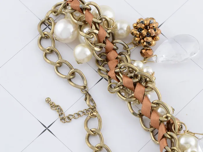 Necklaces Alilang Brown Ribbon Tear Drop Pearl Flower Bead Eclectic Trend Necklace Necklaces Alilang Brown Ribbon Tear Drop Pearl Flower Bead Eclectic Trend Necklace