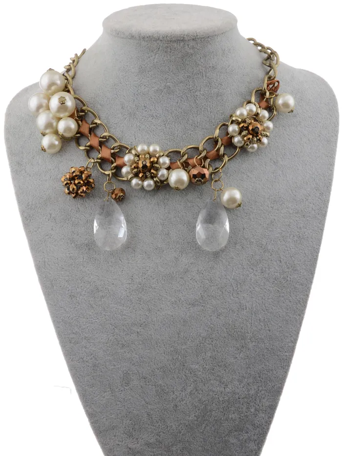 Necklaces Alilang Brown Ribbon Tear Drop Pearl Flower Bead Eclectic Trend Necklace Necklaces Alilang Brown Ribbon Tear Drop Pearl Flower Bead Eclectic Trend Necklace