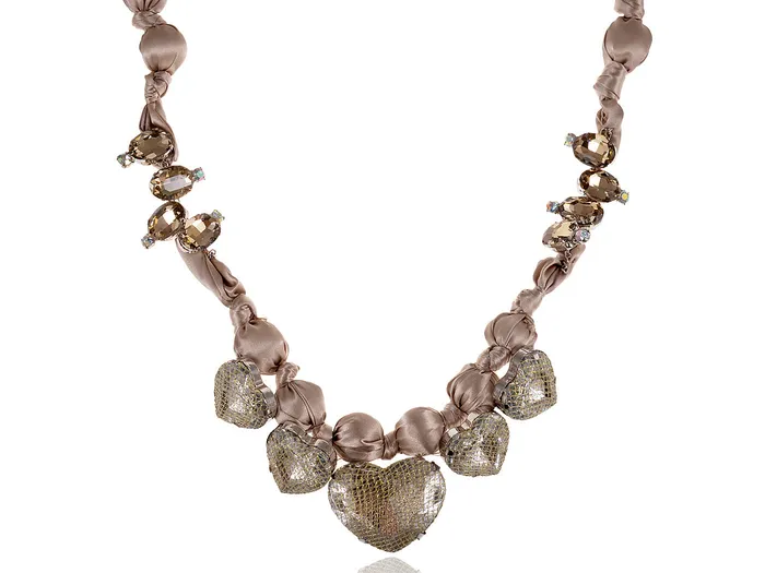 Necklaces Alilang Champagne Nude Satin Fabric Heart Shaped Gems Wrap Necklace Necklaces Alilang Champagne Nude Satin Fabric Heart Shaped Gems Wrap Necklace