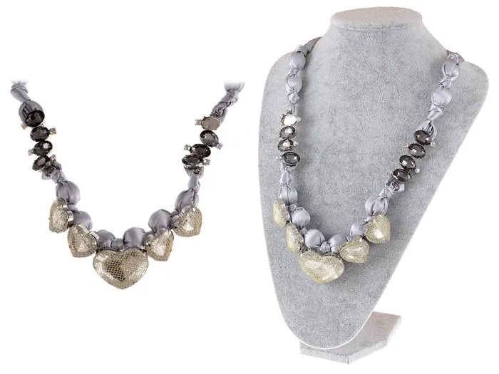 Necklaces Alilang Champagne Nude Satin Fabric Heart Shaped Gems Wrap Necklace Necklaces Alilang Champagne Nude Satin Fabric Heart Shaped Gems Wrap Necklace