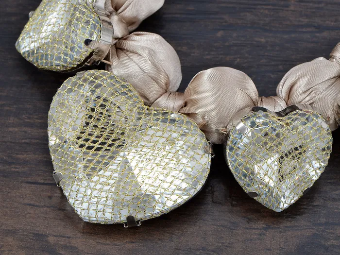 Necklaces Alilang Champagne Nude Satin Fabric Heart Shaped Gems Wrap Necklace Necklaces Alilang Champagne Nude Satin Fabric Heart Shaped Gems Wrap Necklace