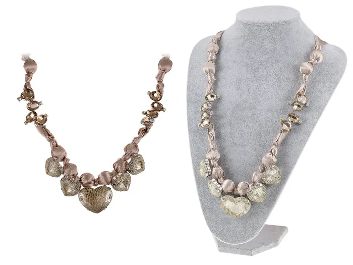 Necklaces Alilang Champagne Nude Satin Fabric Heart Shaped Gems Wrap Necklace Necklaces Alilang Champagne Nude Satin Fabric Heart Shaped Gems Wrap Necklace