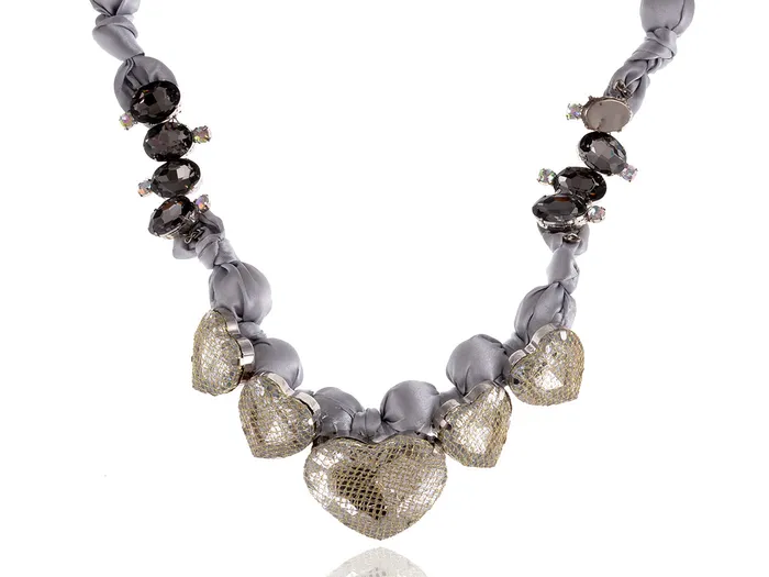 Necklaces Alilang Champagne Nude Satin Fabric Heart Shaped Gems Wrap Necklace Necklaces Alilang Champagne Nude Satin Fabric Heart Shaped Gems Wrap Necklace