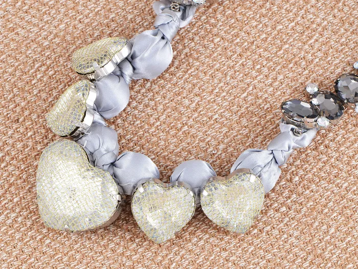 Necklaces Alilang Champagne Nude Satin Fabric Heart Shaped Gems Wrap Necklace Necklaces Alilang Champagne Nude Satin Fabric Heart Shaped Gems Wrap Necklace