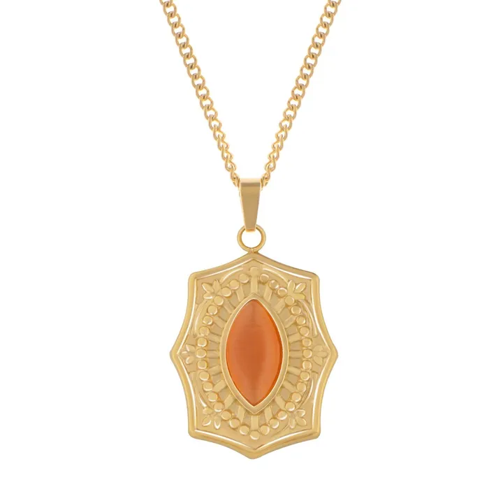Necklaces ALILANGCOM Womens Stainless Steel Necklace with 18K Gold Plated Pendant Orange Acrylic Stone Inlay Adjustable Chain Unique Design Necklaces ALILANGCOM Womens Stainless Steel Necklace with 18K Gold Plated Pendant Orange Acrylic Stone Inlay Adjustable Chain Unique Design