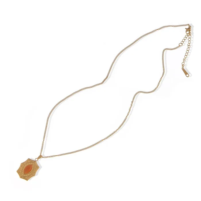 Necklaces ALILANGCOM Womens Stainless Steel Necklace with 18K Gold Plated Pendant Orange Acrylic Stone Inlay Adjustable Chain Unique Design Necklaces ALILANGCOM Womens Stainless Steel Necklace with 18K Gold Plated Pendant Orange Acrylic Stone Inlay Adjustable Chain Unique Design