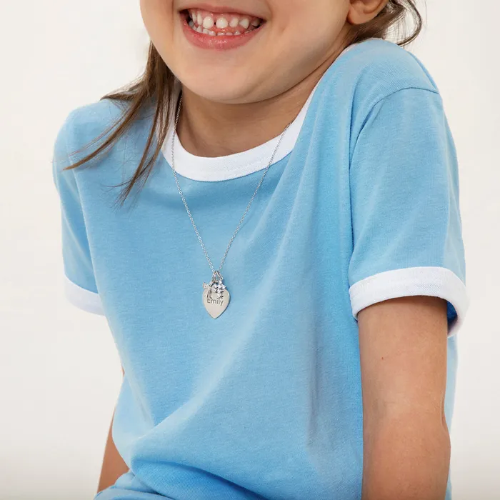 Necklaces Guardian Angel CZ Cross Heart Toddler Kids Girls PendantNecklace Engravable Personalized Sterling Silver Kids Necklaces Pendants