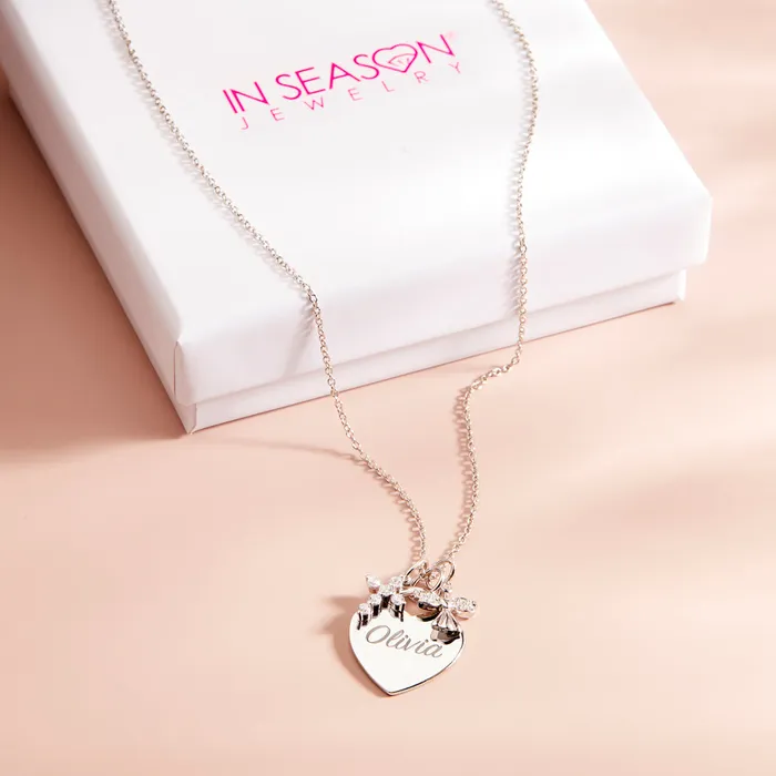 Necklaces Guardian Angel CZ Cross Heart Toddler Kids Girls PendantNecklace Engravable Personalized Sterling Silver Kids Necklaces Pendants