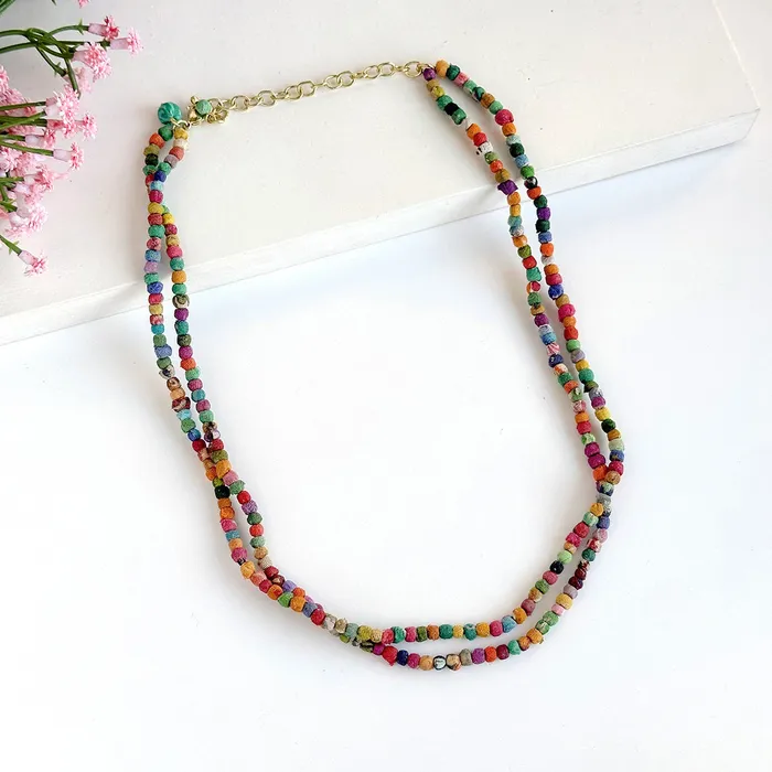 Necklaces Kantha Milieu Double Strand Necklace WorldFinds