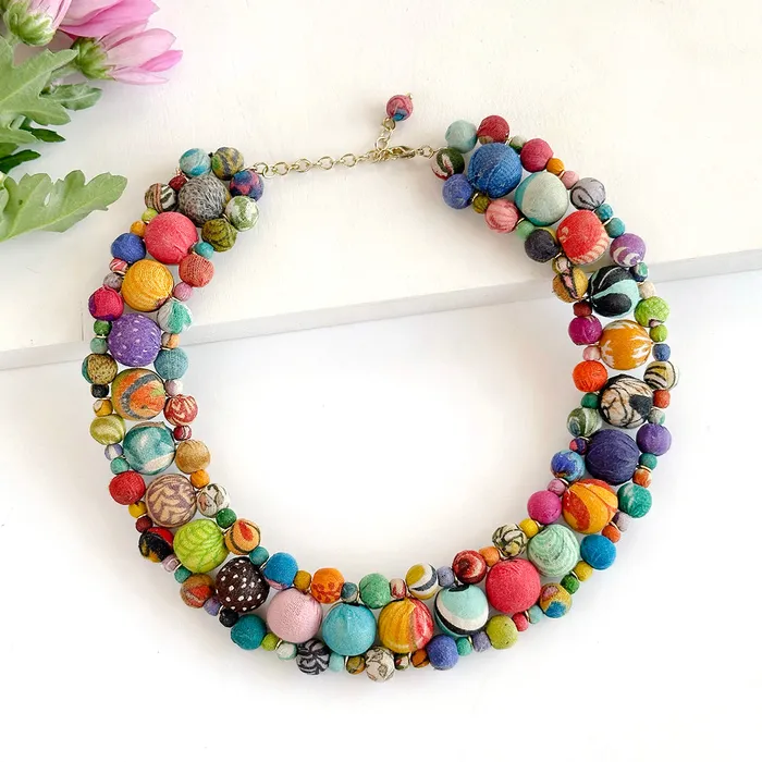 Necklaces Kantha Traced Collar Necklace WorldFinds