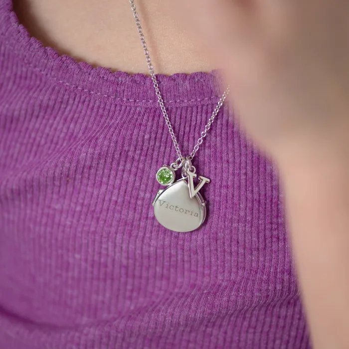 Necklaces Kids Locket Necklaces Nautical Sea Life Kids Teen Pear PendantNecklace With Charms Sterling Silver