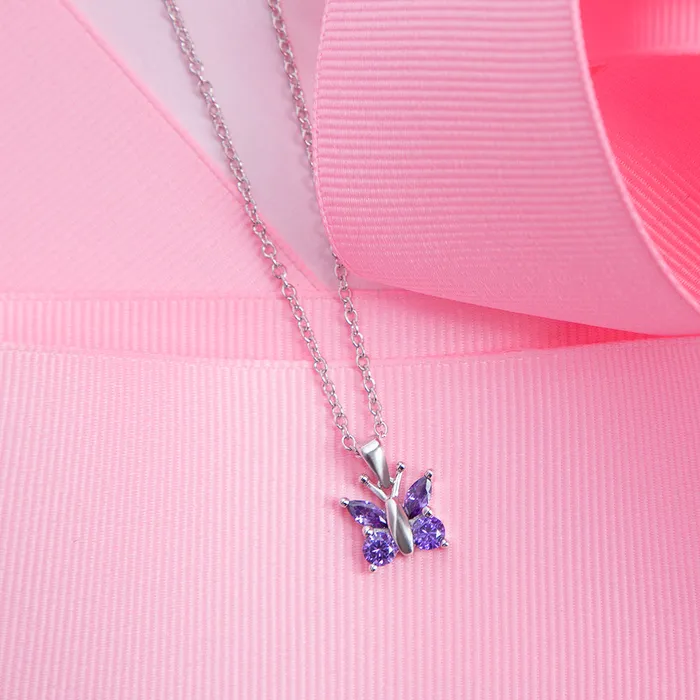 Necklaces Kids Necklaces Pendants CZ Butterfly Kids Childrens Girls PendantNecklace Sterling Silver